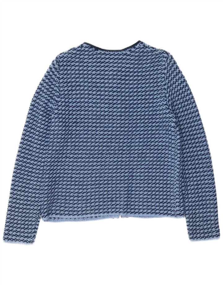 Luisa Spagnoli maglione cardigan aperto da donna UK 12 pied de poule blu medio
