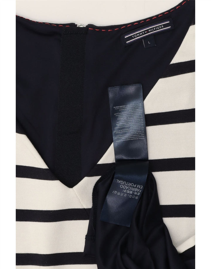 TOMMY HILFIGER Abito tubino senza maniche da donna UK 14 Grandi righe bianche