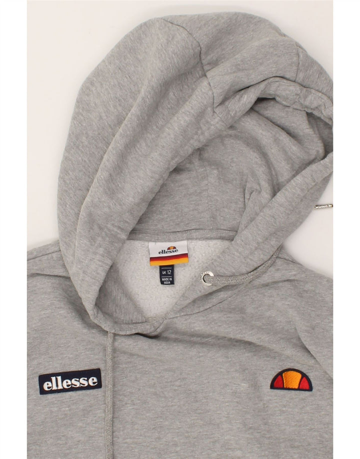 ELLESSE Womens Oversized Crop Graphic Hoodie Jumper UK 12 Medium Grey Vintage Ellesse and Second-Hand Ellesse from Messina Hembry 