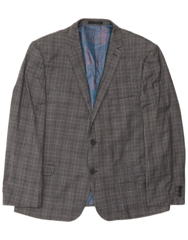 Giacca blazer da uomo a 2 bottoni Ted Baker UK 46 3XL lana a quadri grigia