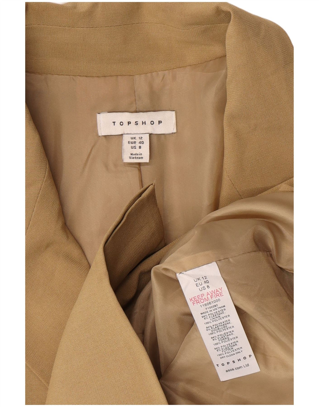 Topshop Giacca blazer doppiopetto da donna UK 12 Poliestere beige medio