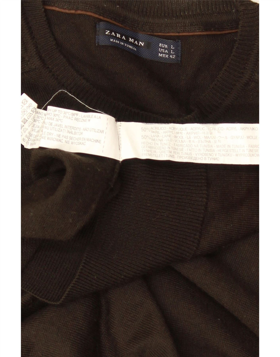 ZARA Maglione Girocollo da Uomo Grande in Acrilico Marrone