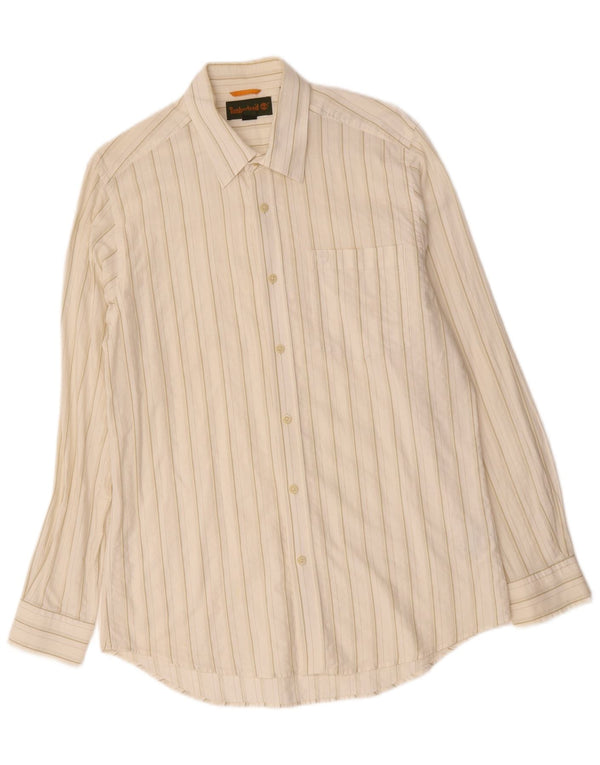 Camicia da uomo Timberland in cotone gessato bianco sporco medio
