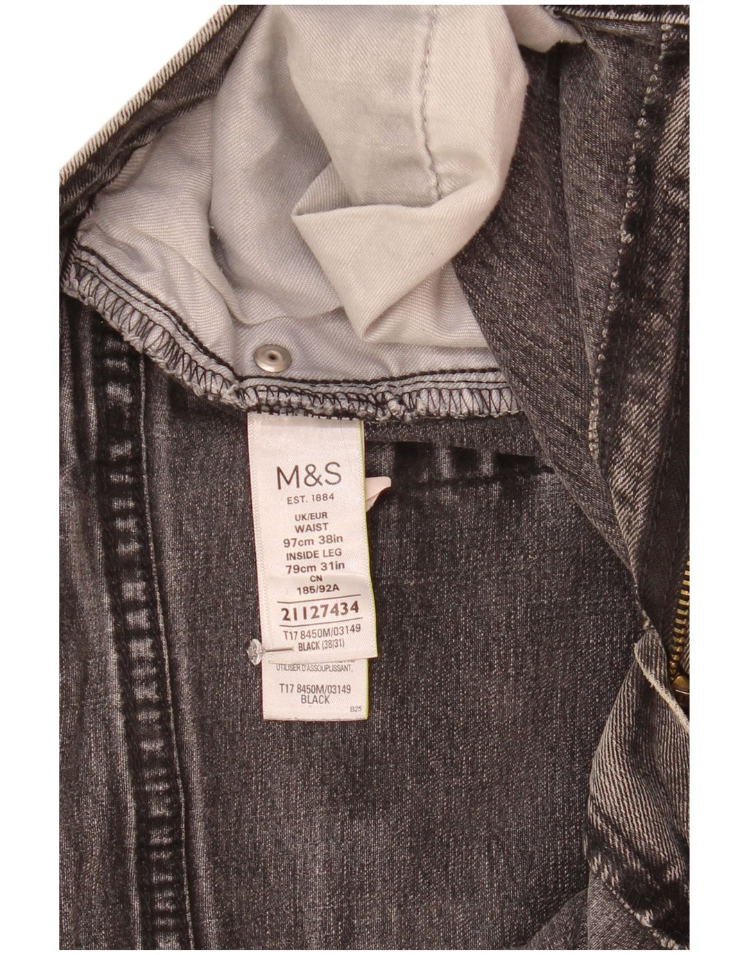 Jeans dritti da uomo Marks & Spencer W38 L31 cotone nero