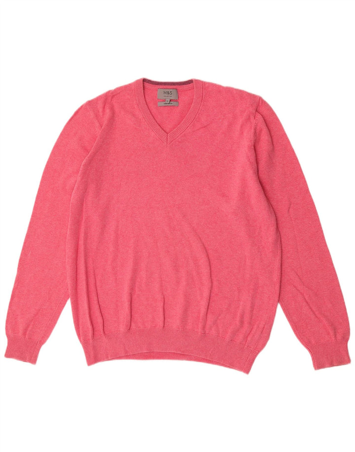Maglione da uomo con scollo a V Marks & Spencer grande in cotone rosa