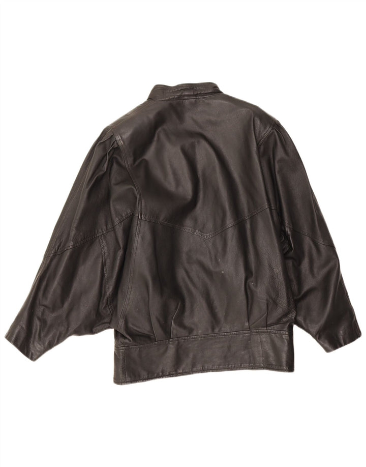 Giacca in pelle oversize da donna vintage UK 10 piccola in pelle nera