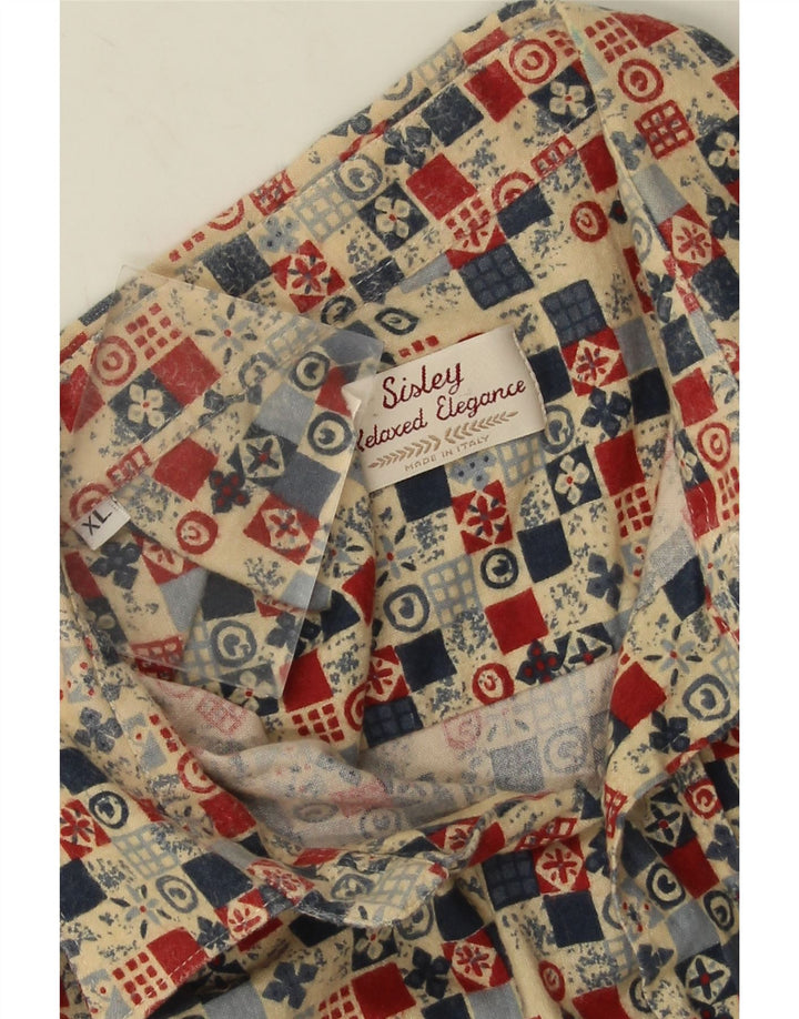 Camicia Sisley da uomo dalla vestibilità rilassata XL in cotone geometrico multicolore