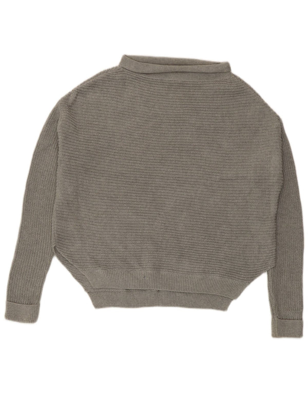 Maglione maglione oversize da donna con collo alto Topshop UK 10 piccolo cotone grigio