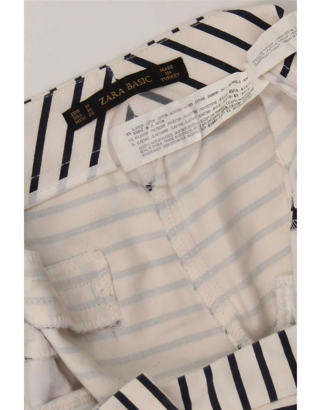 Pantaloni caldi da donna Zara medi W30 in cotone a righe bianche
