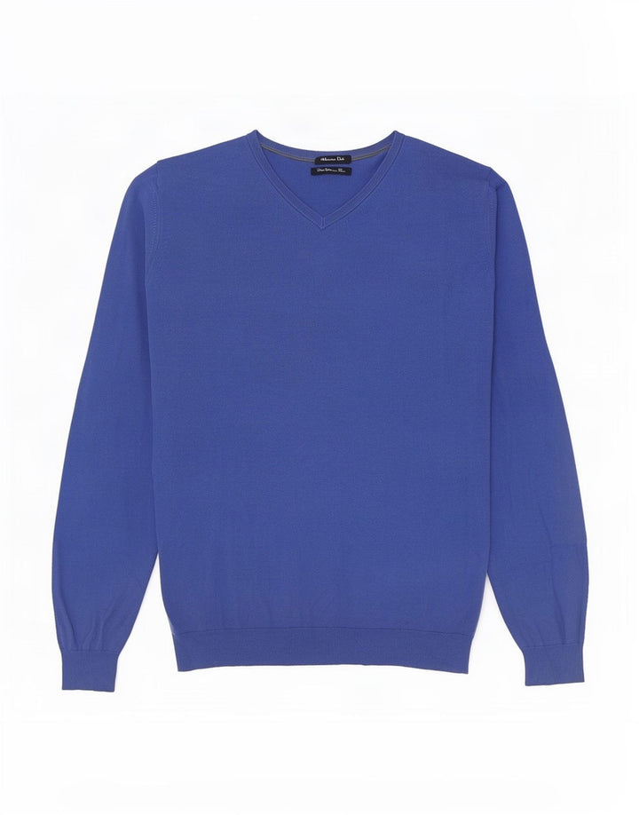 Maglione da uomo con scollo a V Massimo Dutti in cotone blu medio