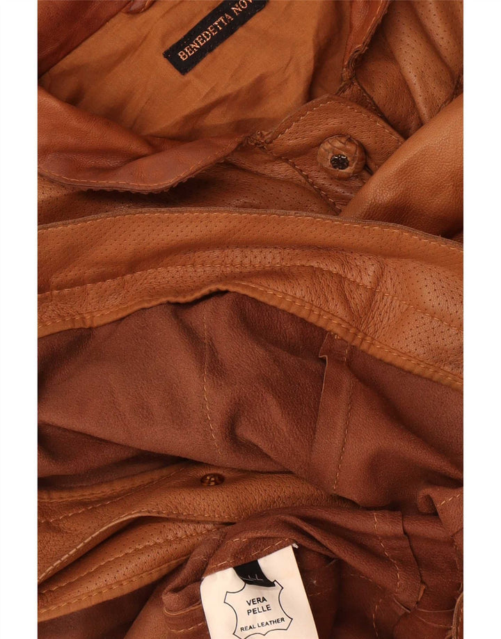 Giacca in pelle da donna vintage IT 44 in pelle marrone medio