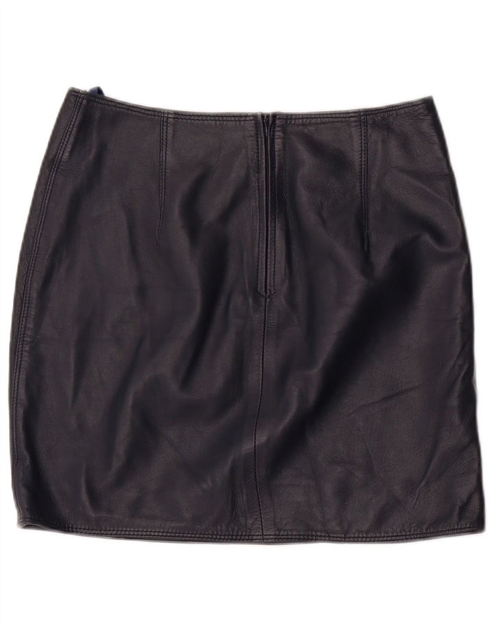 Mini gonna in pelle da donna vintage EU 36 piccola W28 in pelle blu navy