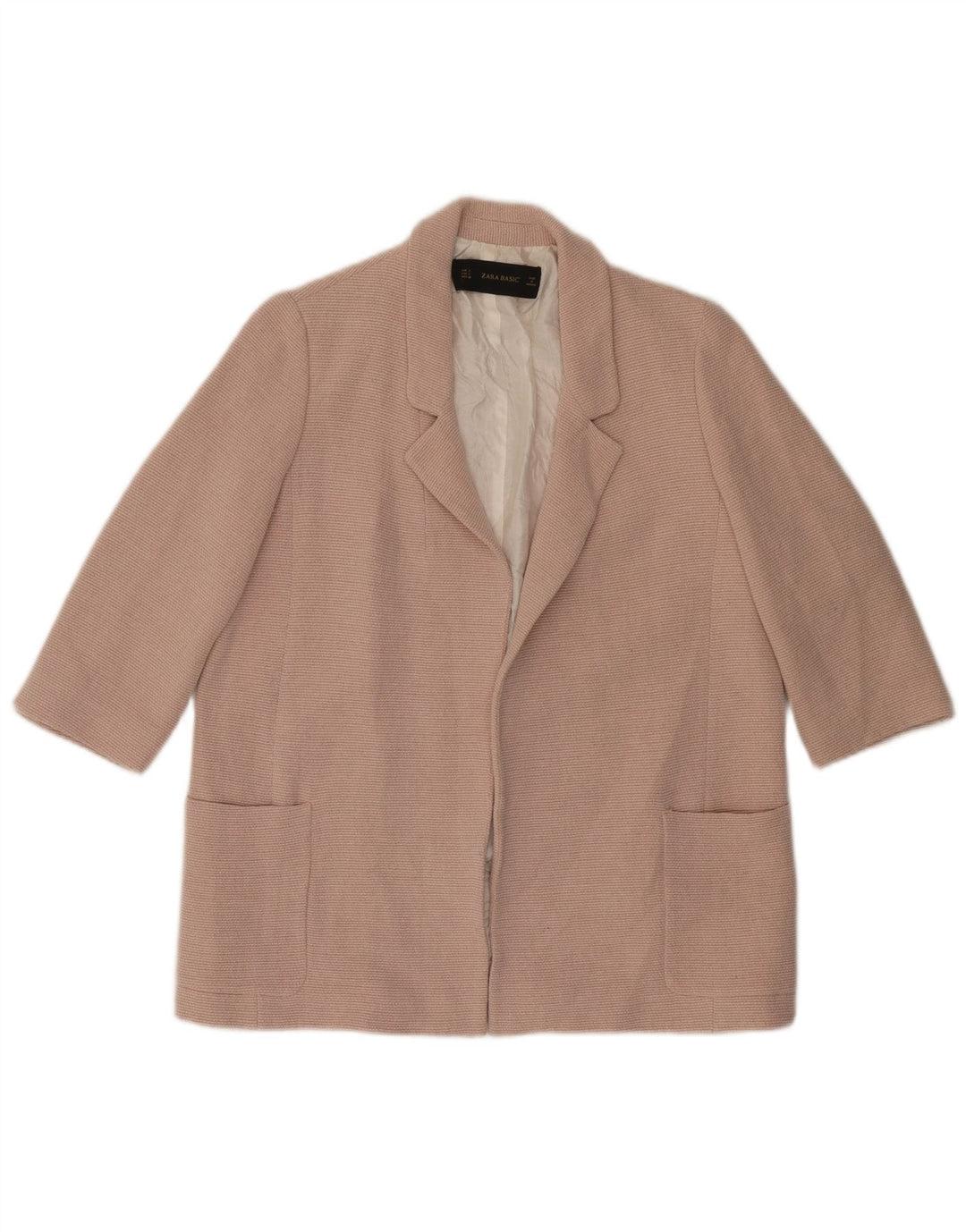 Giacca Blazer ZARA da Donna Oversize con Maniche a 3/4 Aperte UK 10 Small Rosa