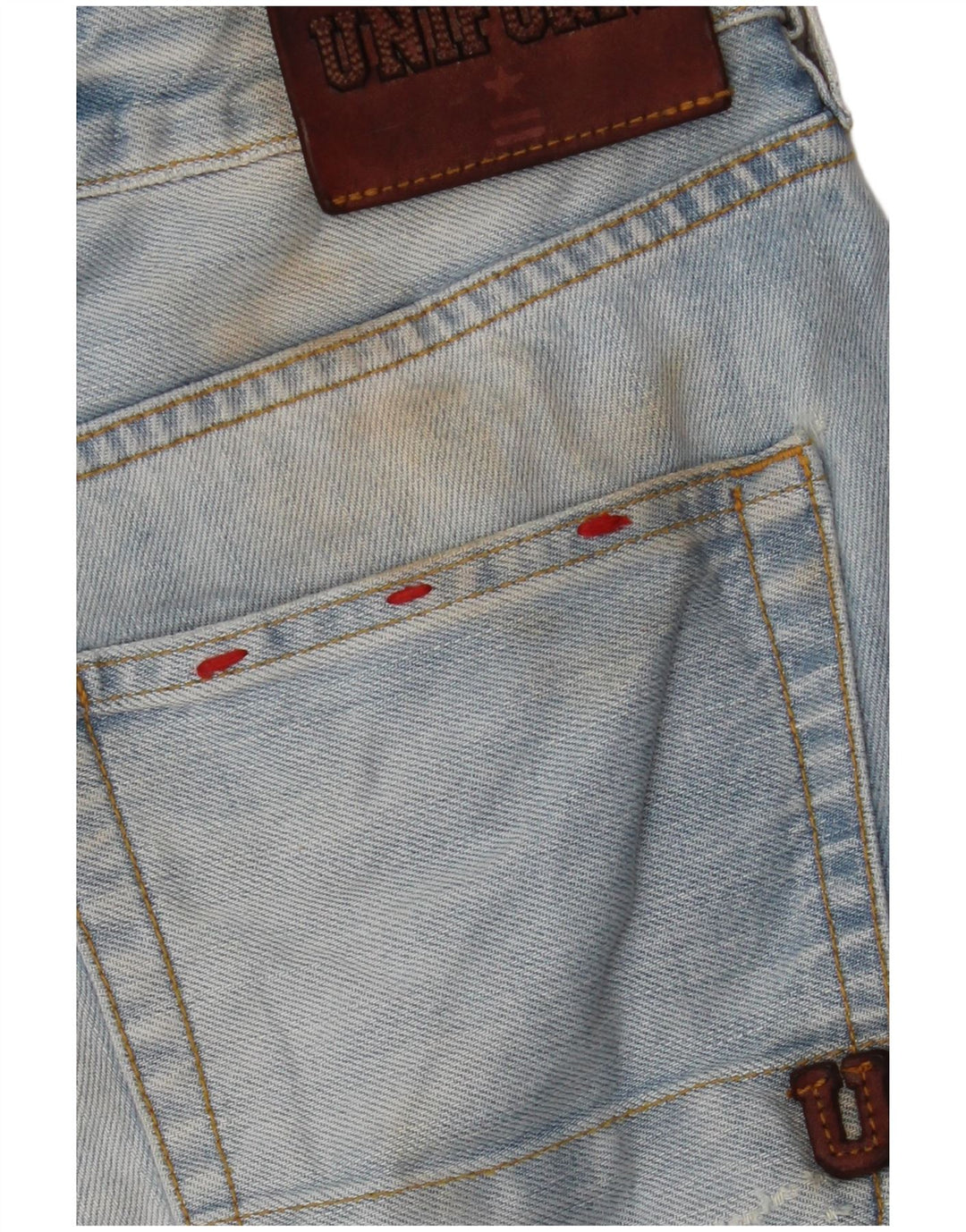 Pantaloncini di jeans invecchiati da uomo uniformi W30 cotone blu medio