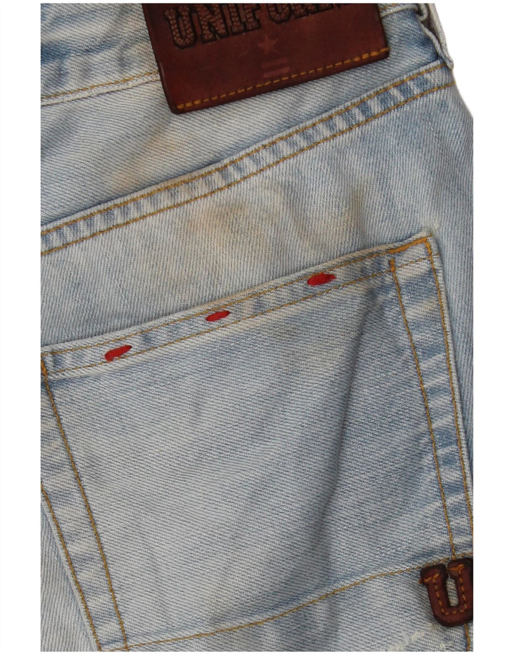 Pantaloncini di jeans invecchiati da uomo uniformi W30 cotone blu medio
