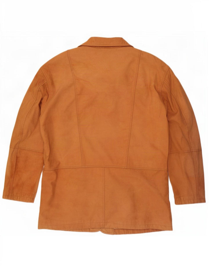Giacca blazer in pelle vintage da uomo a 3 bottoni EU 58 4XL Marrone