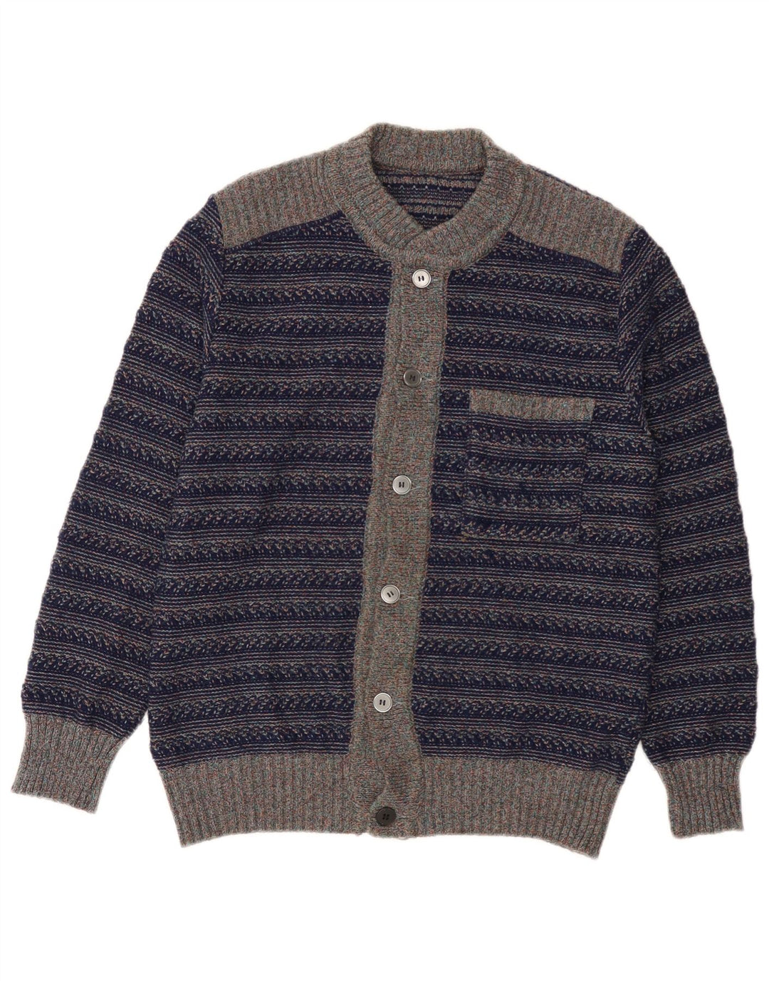 Maglione cardigan da uomo vintage a righe blu navy medie