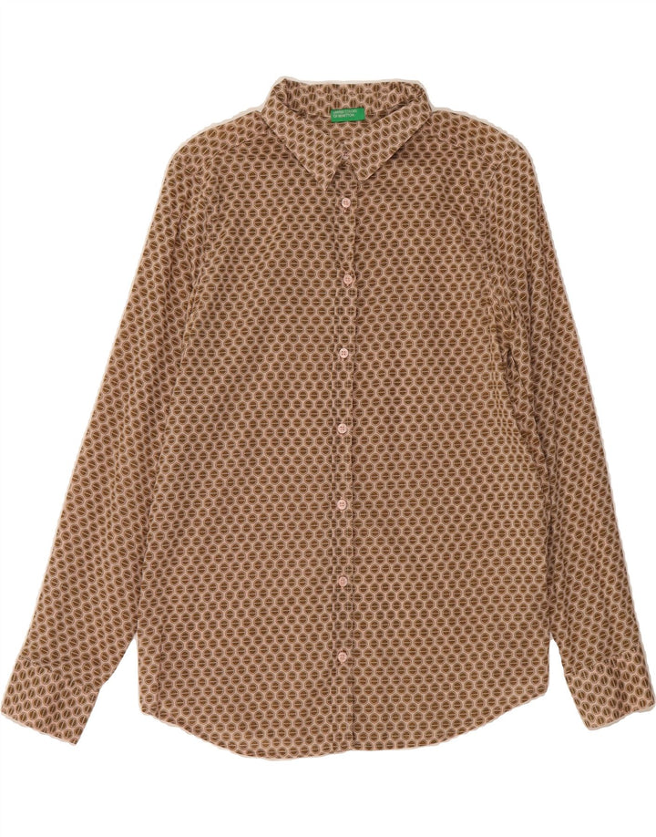 BENETTON Womens Shirt UK 10 Small Brown Geometric Cotton Vintage Benetton and Second-Hand Benetton from Messina Hembry 