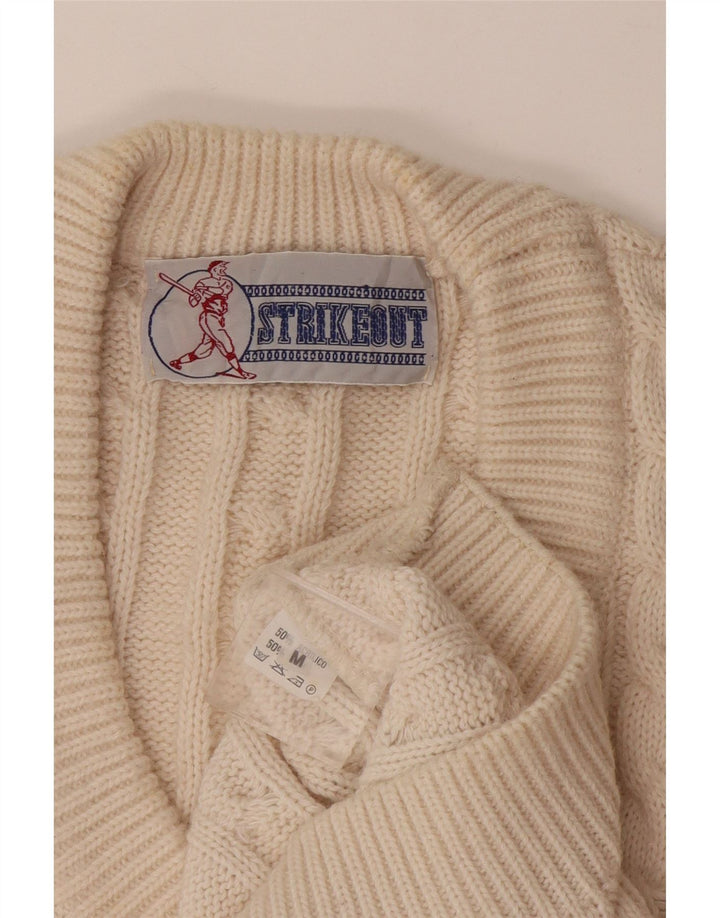 Maglione vintage da uomo con scollo a V, acrilico bianco sporco medio