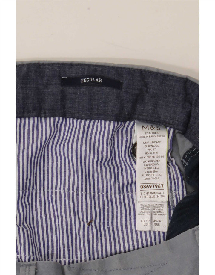 Pantaloni da abito regolari dritti da uomo Marks & Spencer W34 L29 cotone blu
