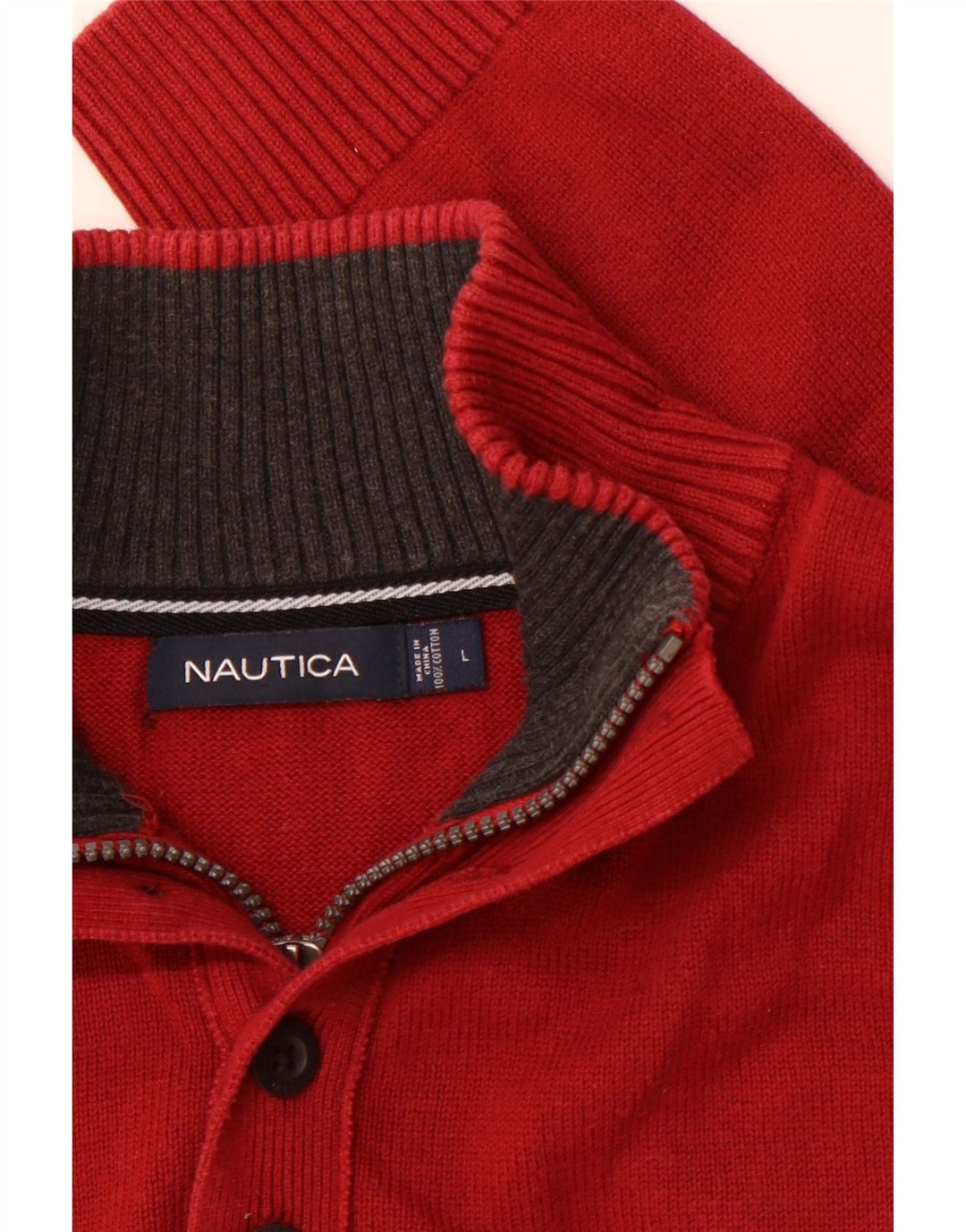 NAUTICA Maglione da uomo con zip e collo grande in cotone rosso