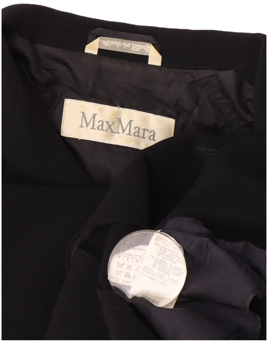 Giacca blazer a 2 bottoni da donna Max Mara UK 10 piccola in lana blu navy
