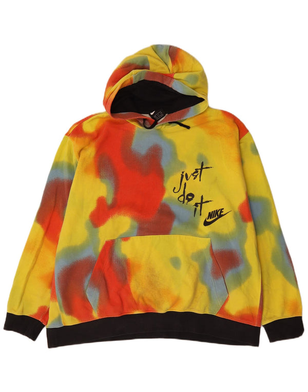 Felpa con cappuccio grafica Nike da uomo 2XL in cotone tie-dye giallo