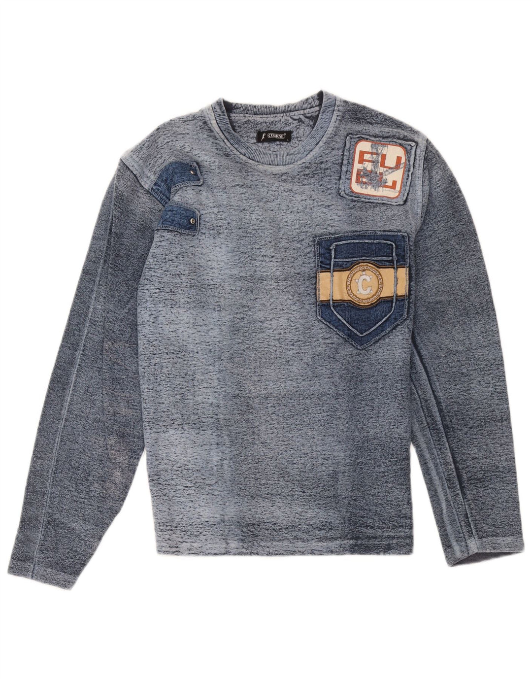 Course Top grafico da uomo a maniche lunghe in cotone screziato blu navy