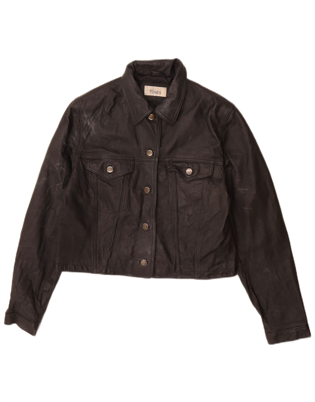 Giacca in pelle vintage da donna UK 16 grande in pelle nera