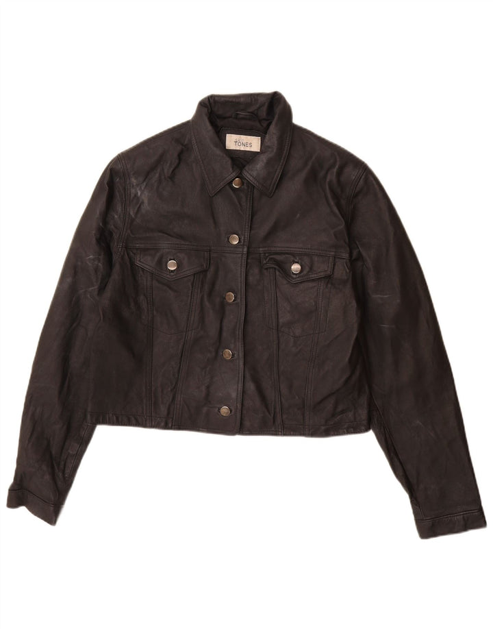 Giacca in pelle vintage da donna UK 16 grande in pelle nera