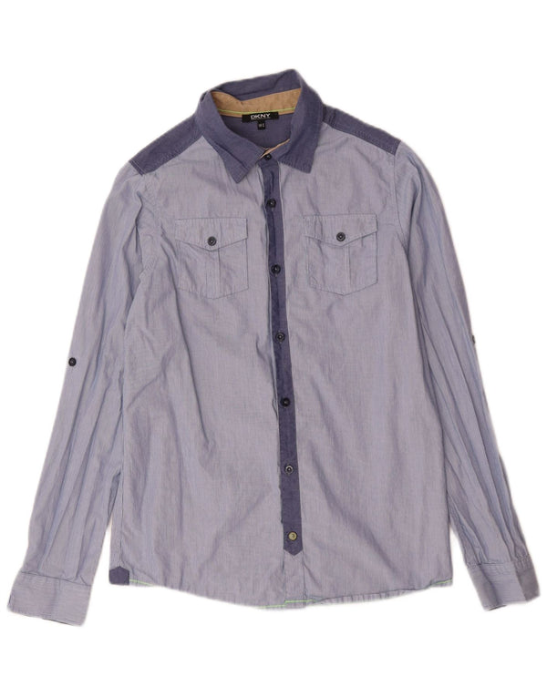 Camicia grafica Dkny per ragazzi 13-14 anni Piccola in cotone gessato blu navy