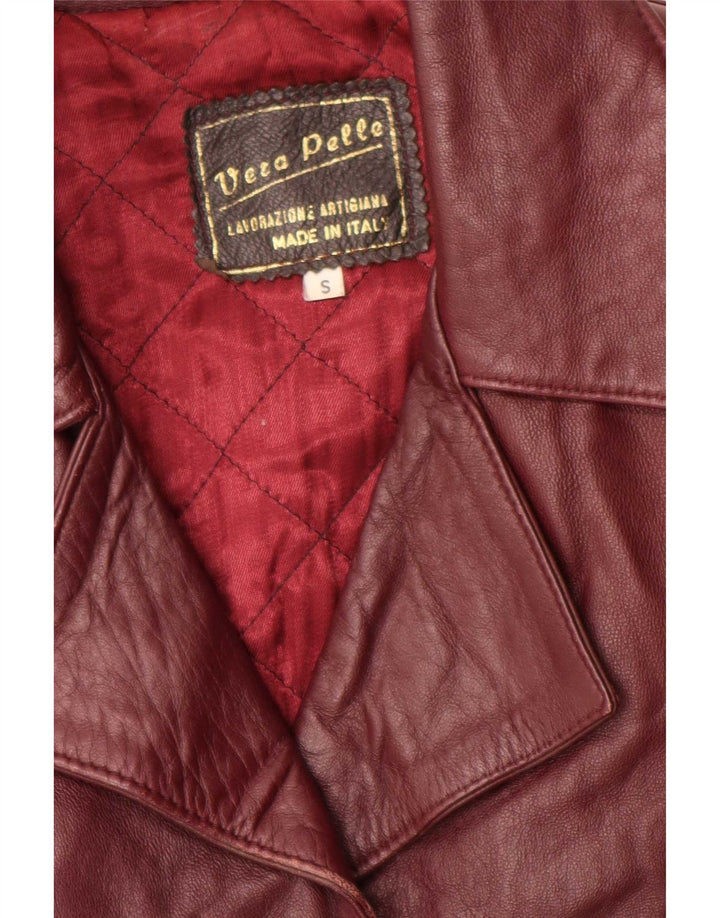 Giacca blazer in pelle vintage da donna a 4 bottoni UK 10 piccola bordeaux