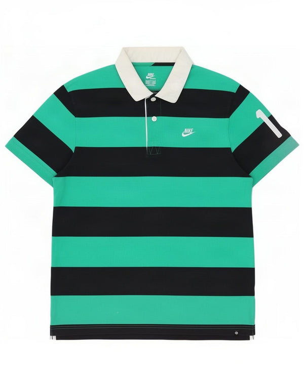 Polo da rugby grafica da uomo Nike UK 42/44 cotone a righe verdi grandi
