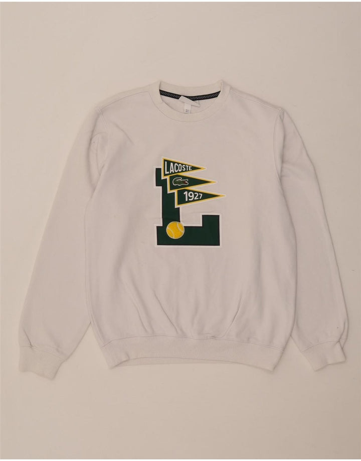 Felpa grafica da uomo Lacoste, taglia 3, piccola, in cotone bianco