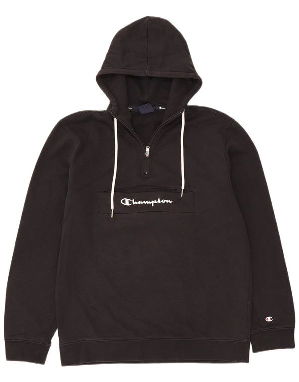 Maglione con cappuccio grafico da uomo con zip e collo Champion XL in cotone nero