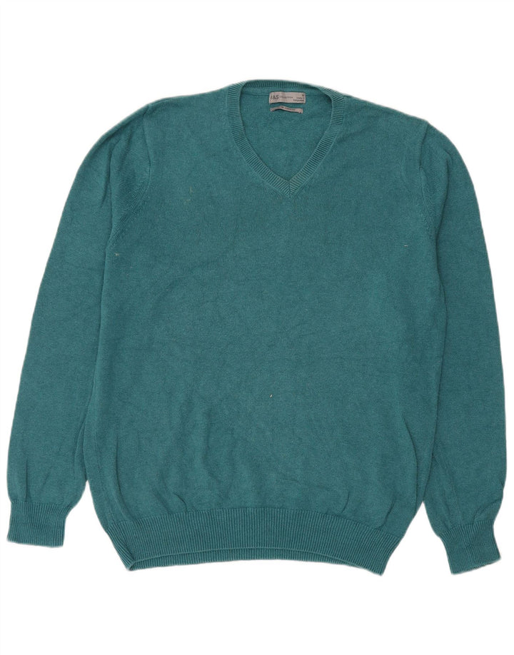 Maglione da uomo con scollo a V Marks & Spencer in cotone verde medio