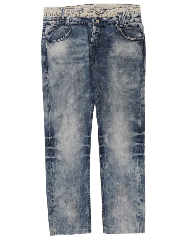 Desigual Jeans dritti con grafica lavaggio acido da uomo W32 L32 cotone blu