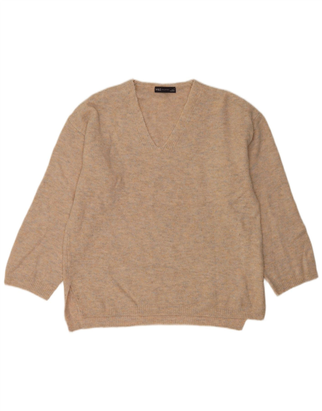 Maglione maglione con scollo a V da donna Marks & Spencer UK 14 Grigio medio chiazzato