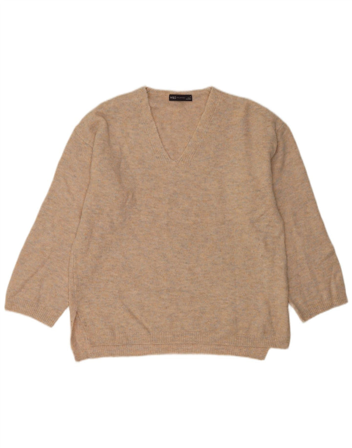 Maglione maglione con scollo a V da donna Marks & Spencer UK 14 Grigio medio chiazzato