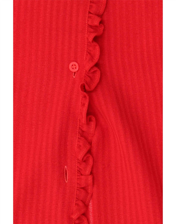 Camicetta camicia vintage da donna UK 14 a righe rosse medie