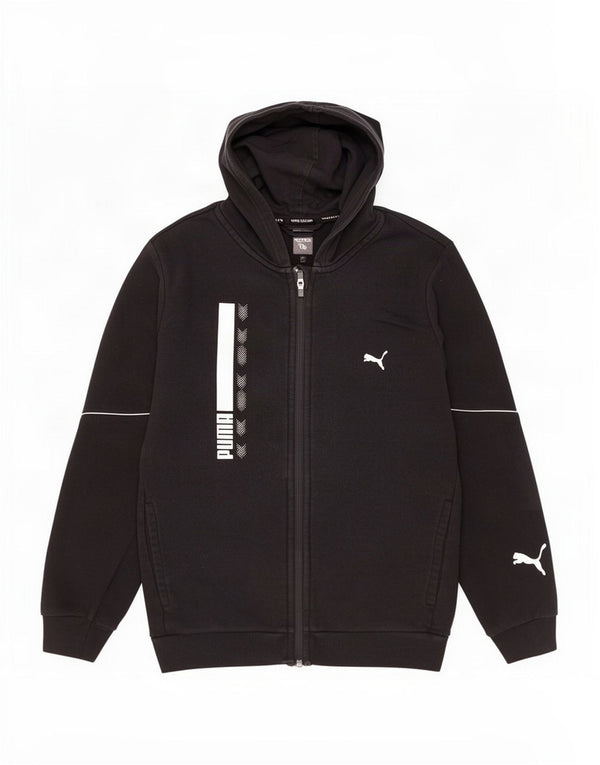 Felpa con cappuccio e zip grafica Puma da bambino 13-14 anni in cotone nero