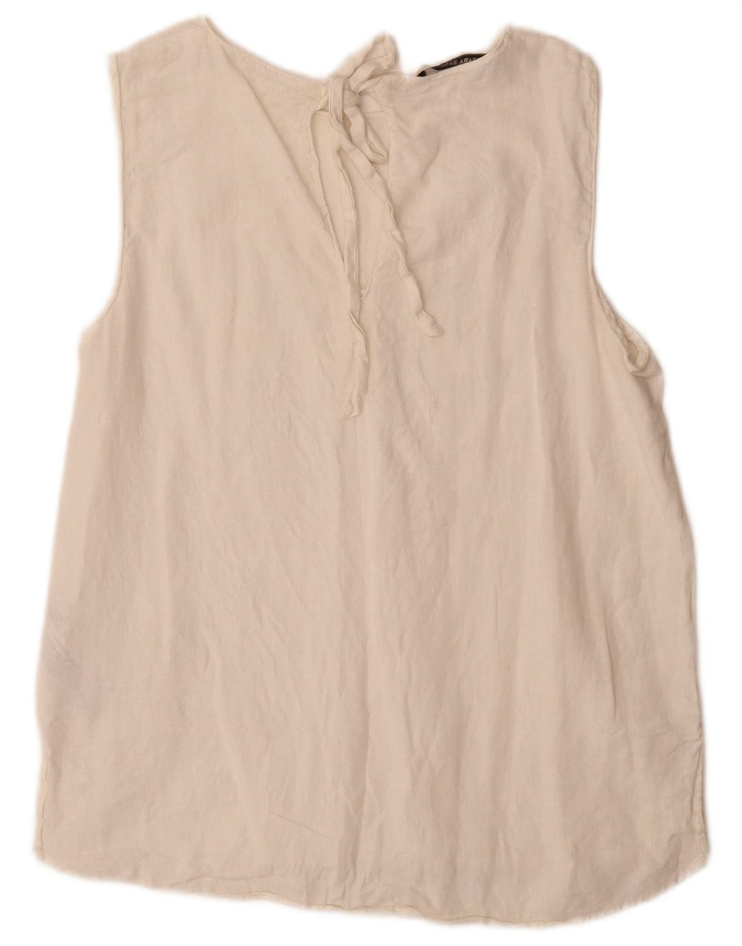 Top in camicetta senza maniche da donna Zara UK 14 grande lino bianco sporco