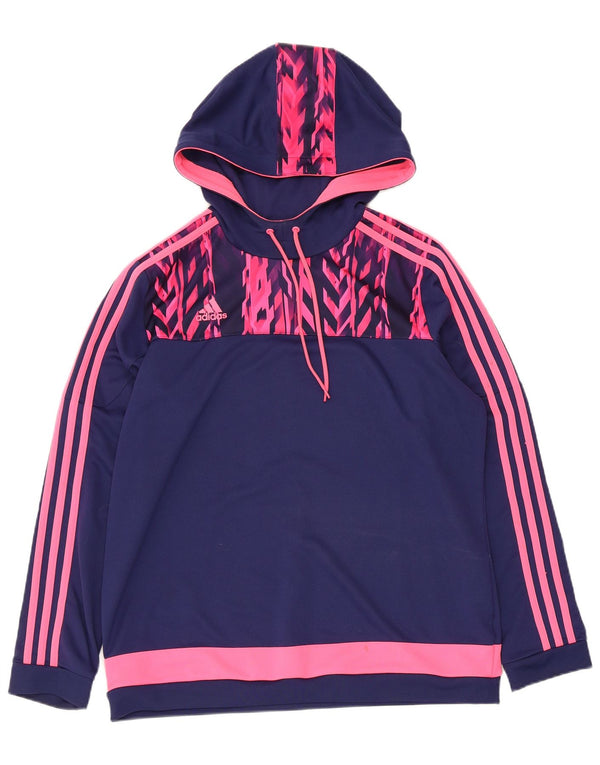 Maglione con cappuccio Adidas Climalite da donna UK 20/22 XL Blu navy Colourblock