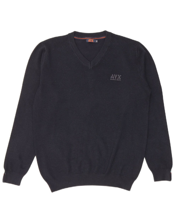 Maglione da uomo con scollo a V Avirex in viscosa media blu navy