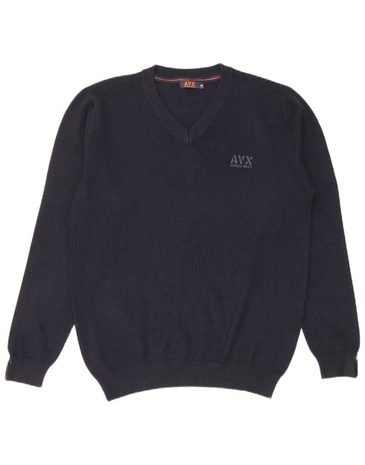 Maglione da uomo con scollo a V Avirex in viscosa media blu navy