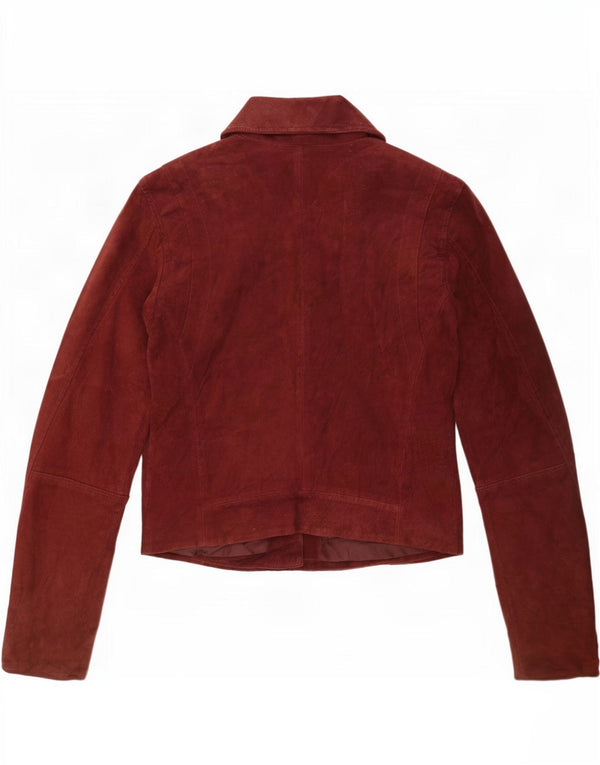 Giacca da motociclista in pelle scamosciata da donna Stradivarius UK 10 piccola in pelle marrone