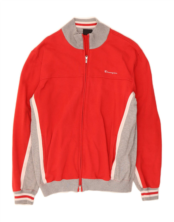 CHAMPION Mens Tracksuit Top Jacket Large Red Colourblock Polyester Vintage Champion and Second-Hand Champion from Messina Hembry 