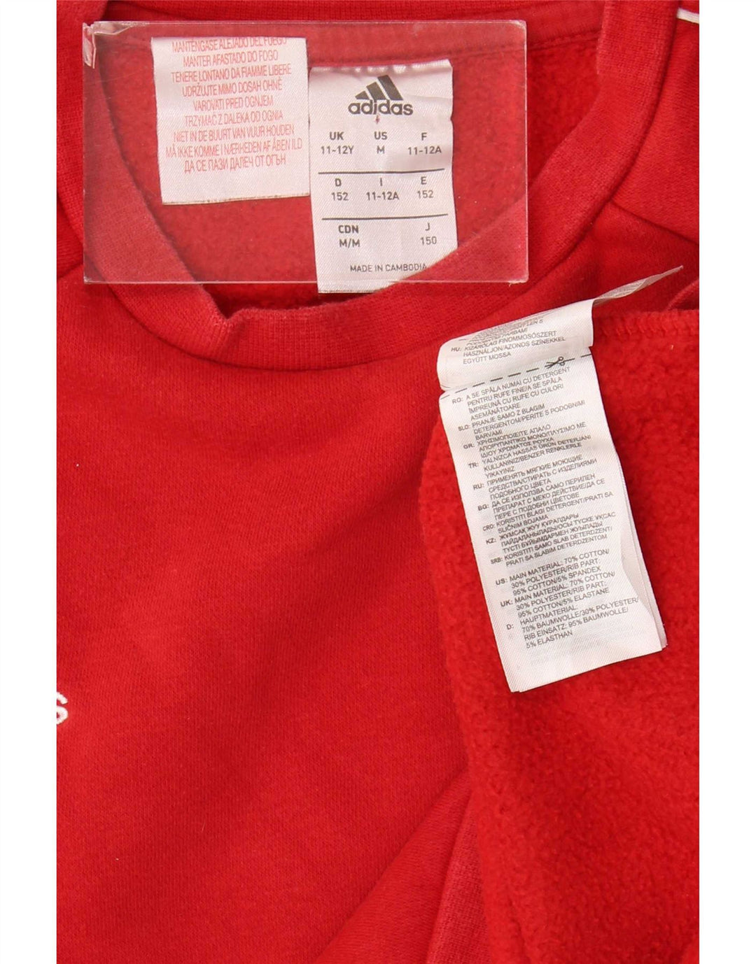 Felpa Adidas Ragazzi Maglione 11-12 anni Rosso Cotone