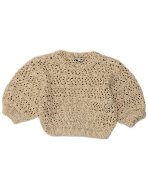 Top trasparente in maglia da donna Zara UK 8 piccolo in acrilico beige