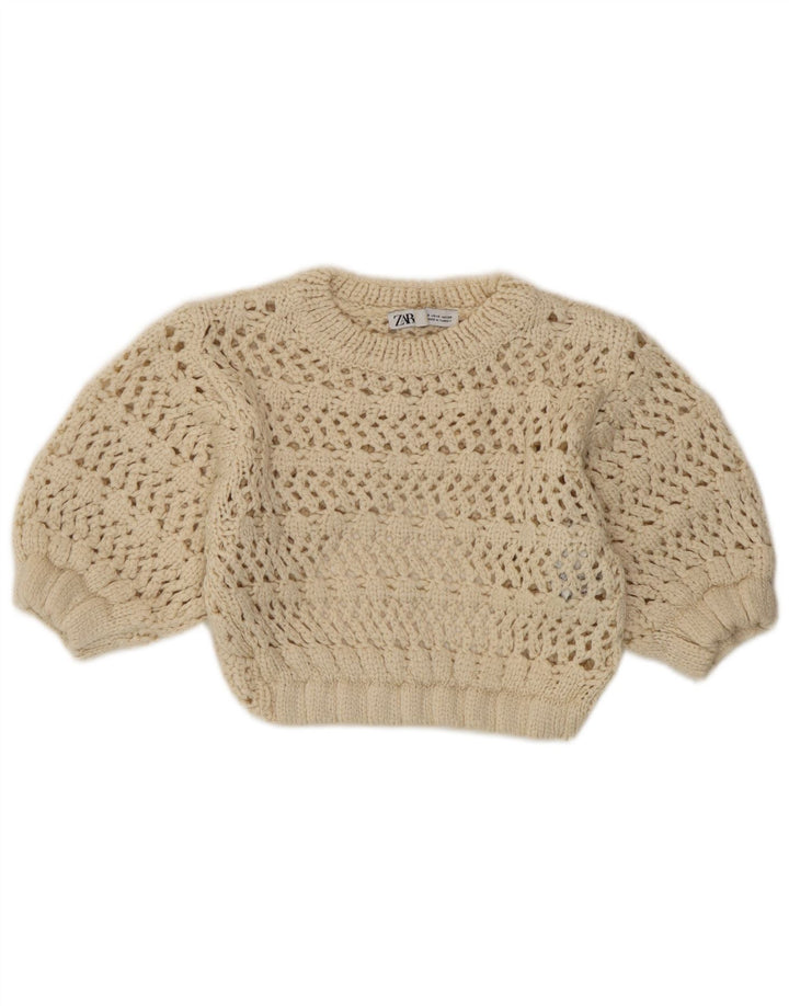 Top trasparente in maglia da donna Zara UK 8 piccolo in acrilico beige
